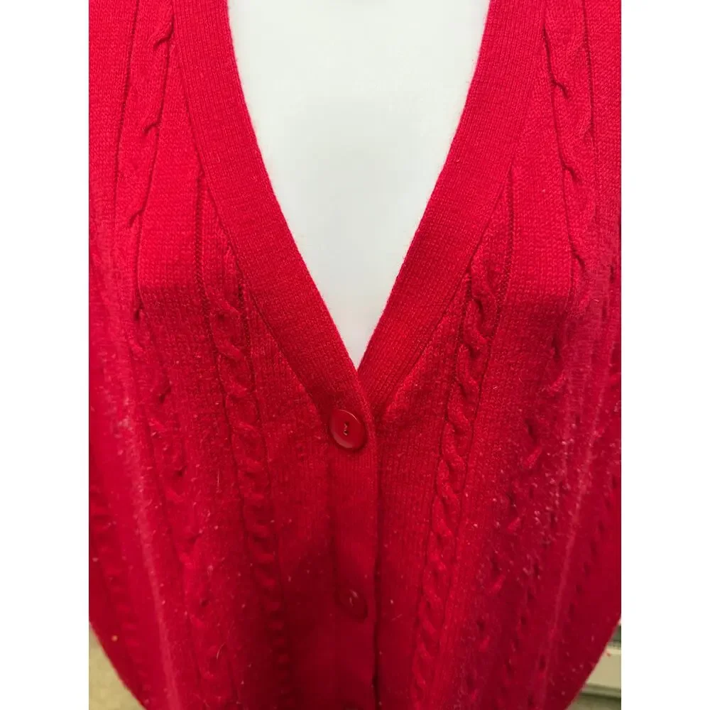 Vintage Sara Morgan Women Size XL Red Cable Knit Button Front Sweater Vest